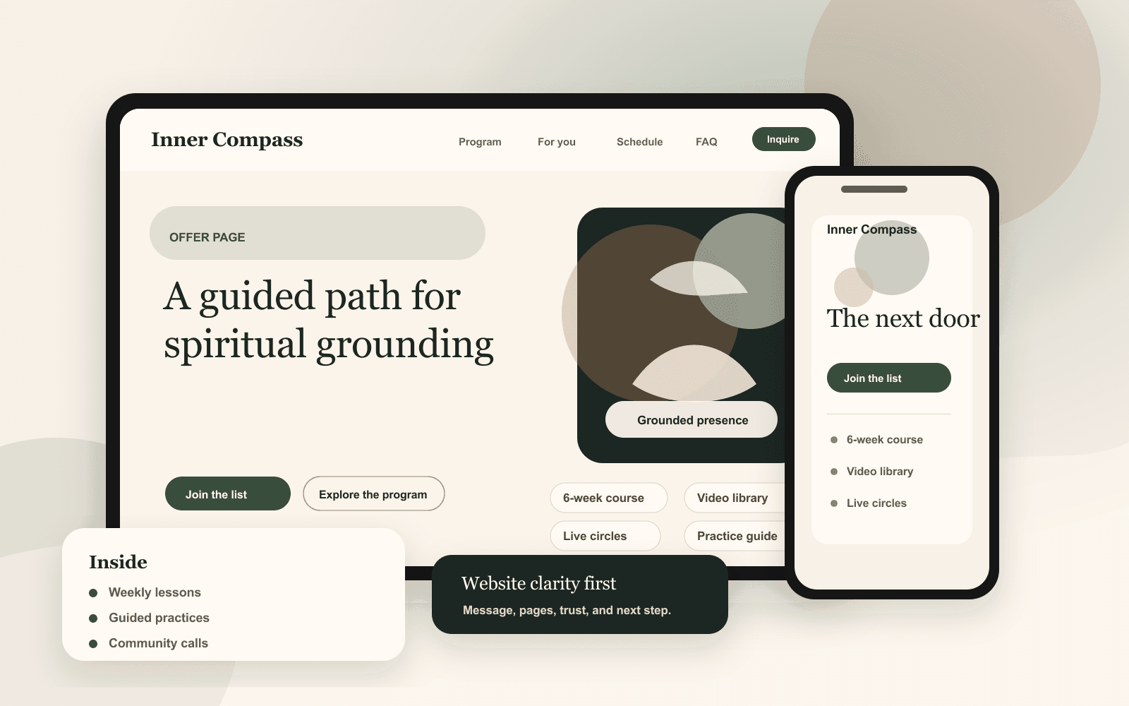 Website mockup for a heart-led offer page
