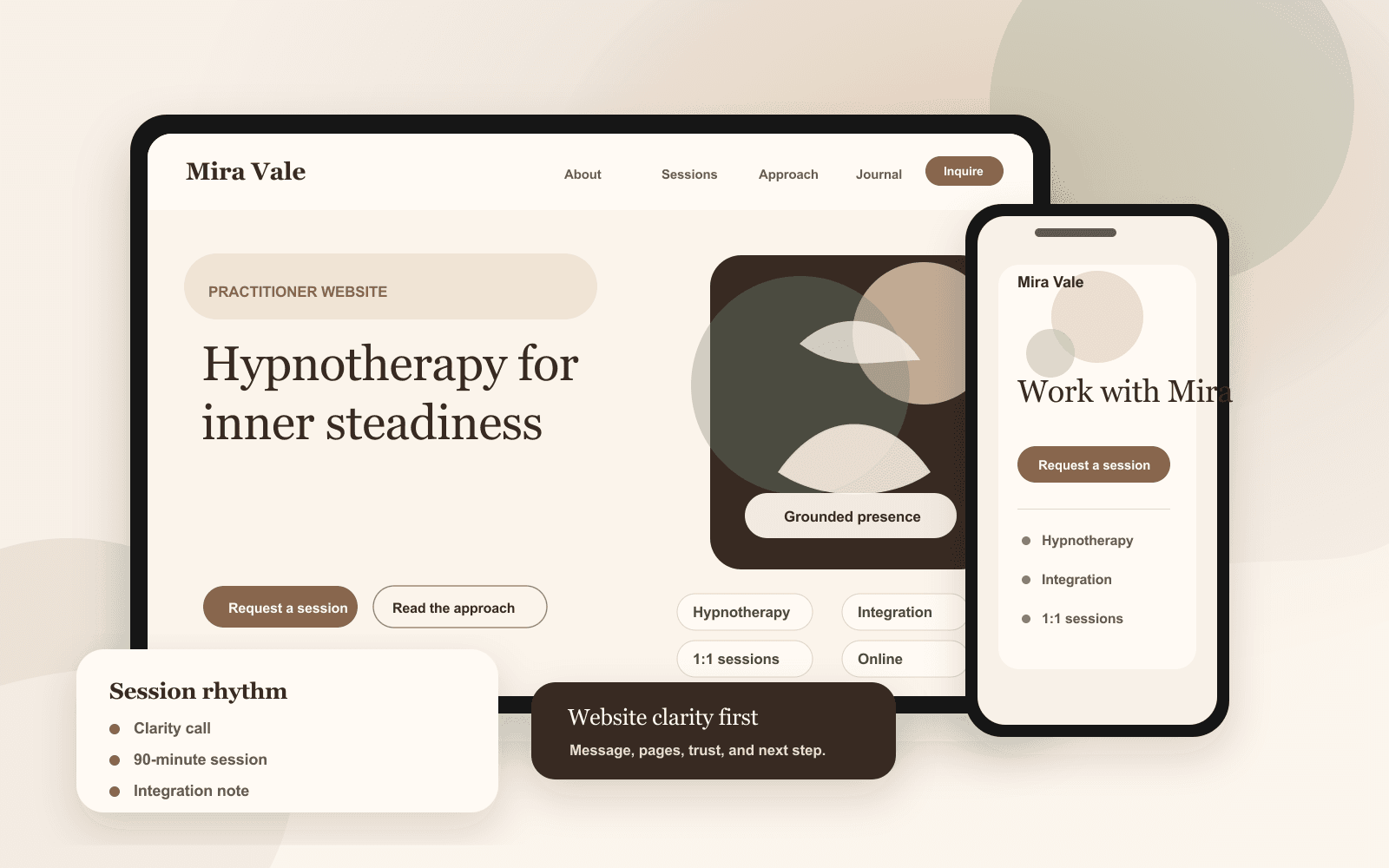 Website mockup for a wellness practitioner