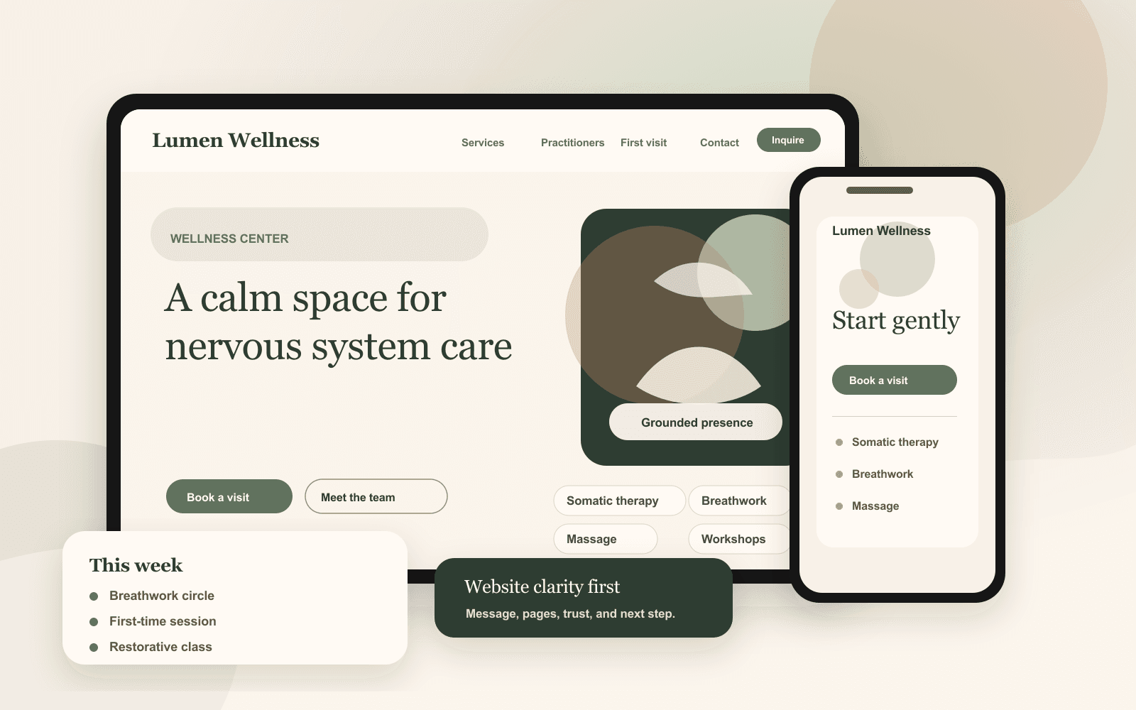 Website mockup for a wellness center